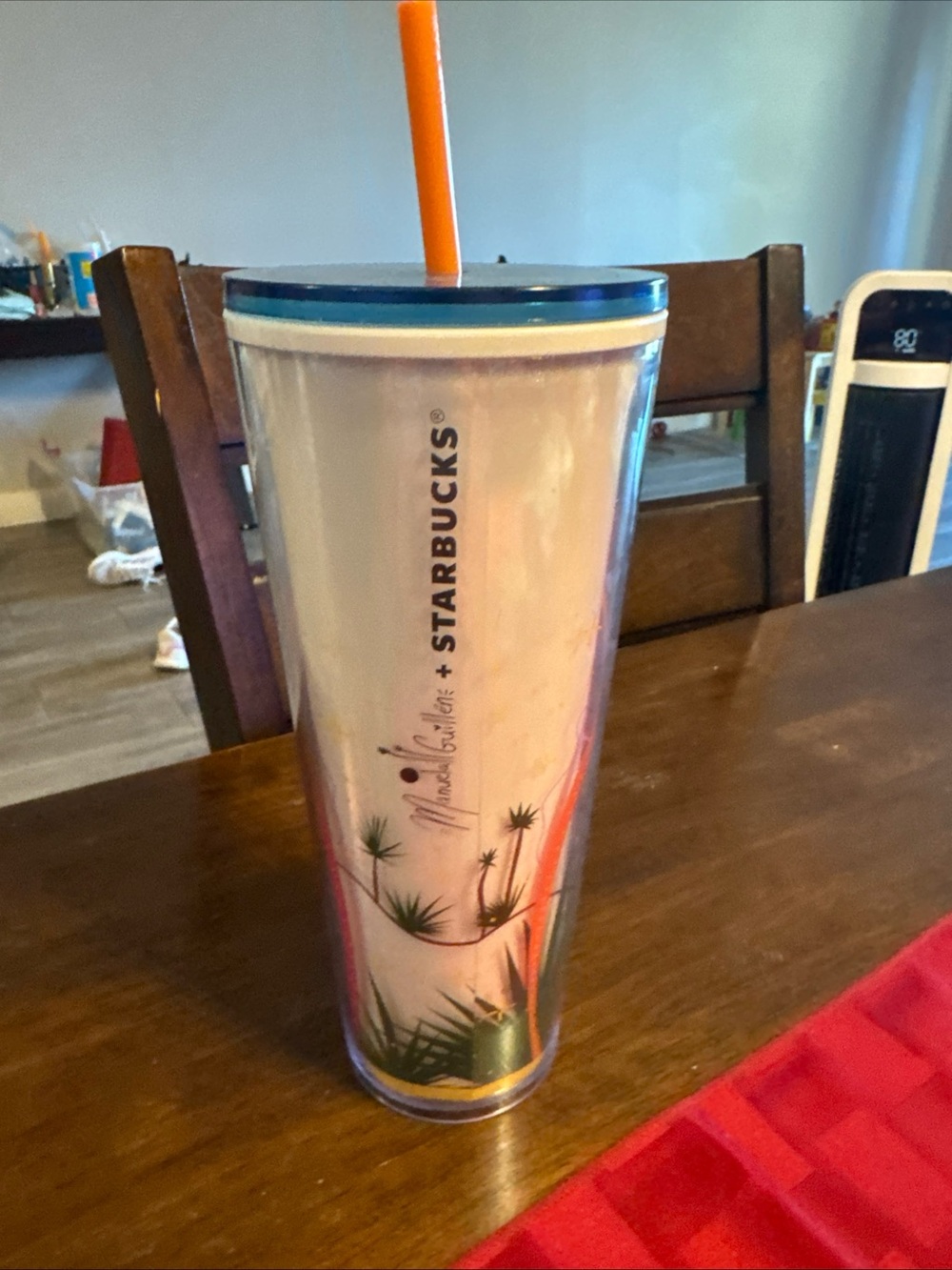 Starbucks White and Blue Palm Print Tumbler with Straw